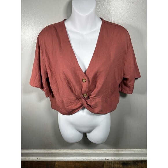 Timing Tops - TIMING  V NECK DEEP CUT CROP Bell SLEEVE Pink SUMMER BLOUSE SIZE XL
